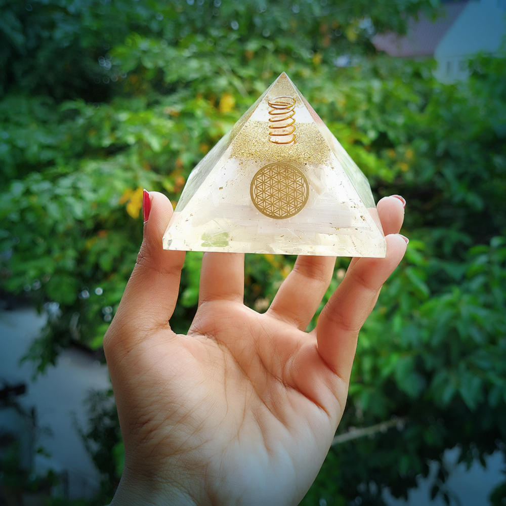 White Selenite Orgonite Pyramid